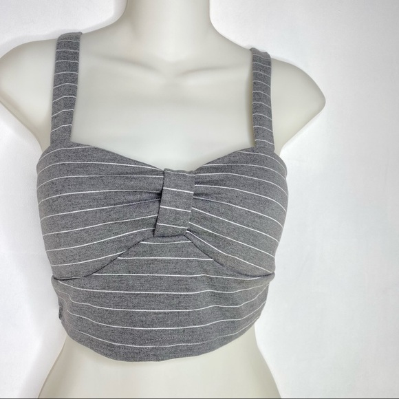NWT Tokyo Fashion Grey Stripe Crop Top - Picture 5 of 9